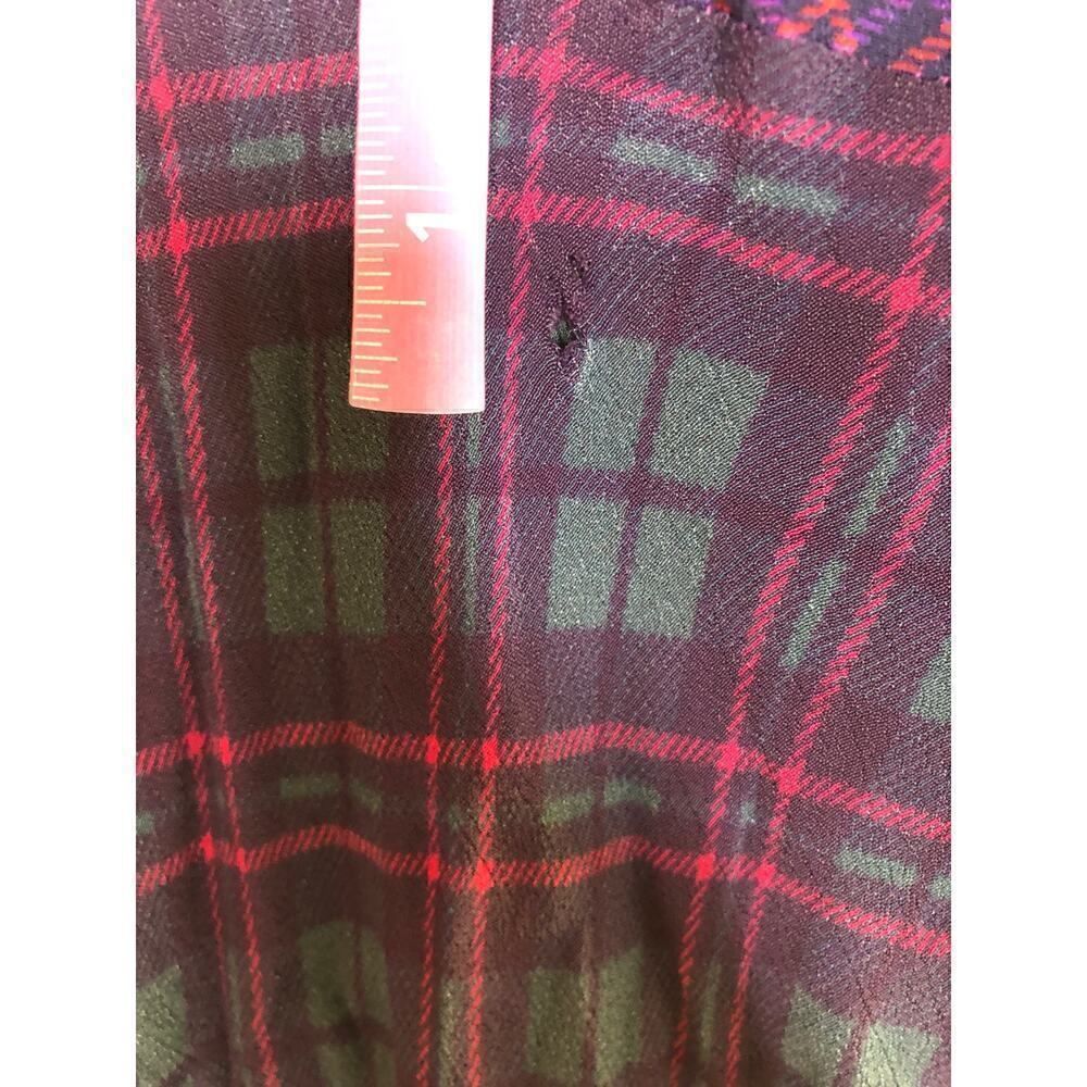 RAHI Cher Dress Short Puff Sleeve Keyhole Maxi Purple Green Mixed Plaid Medium - Picture 10 of 15